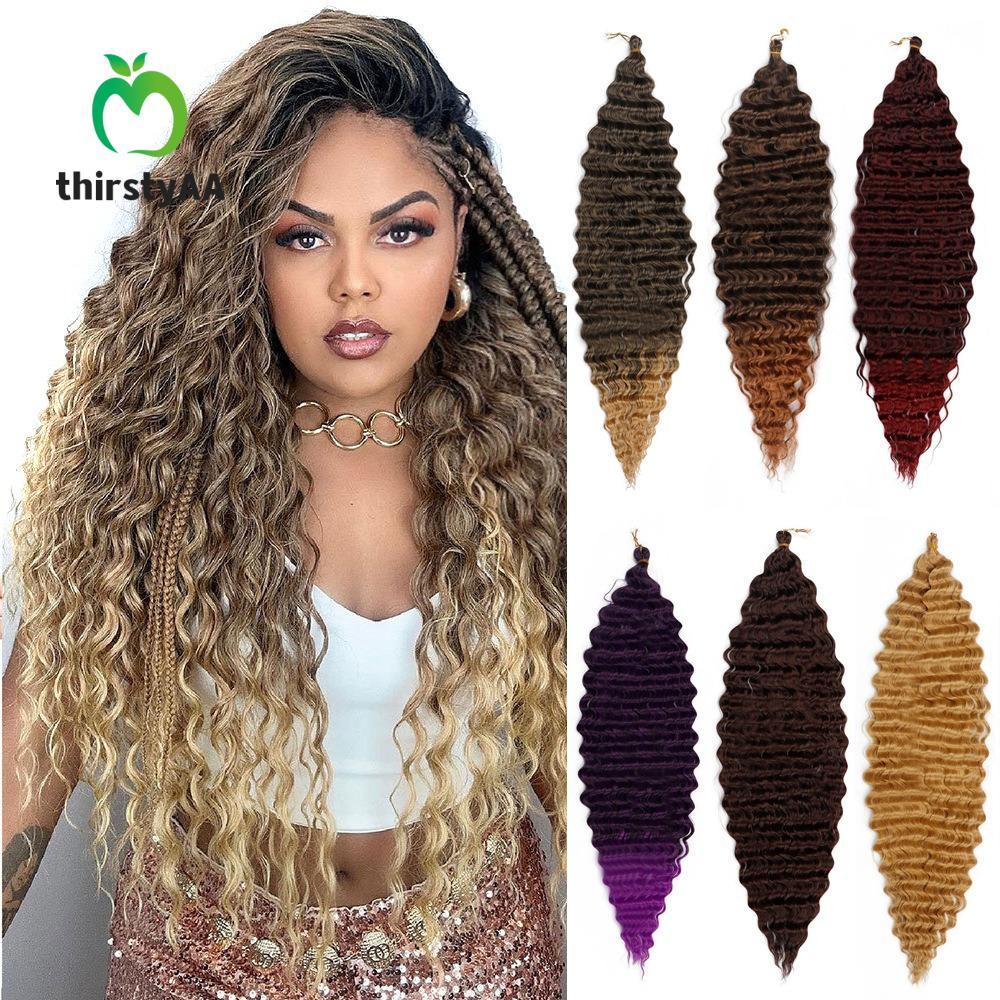 THIRSTYAA Deep Wave Móc Tóc, Ombre Afro Curls Passion Twist Braid Hair Extension, DIY Water Wave Lon