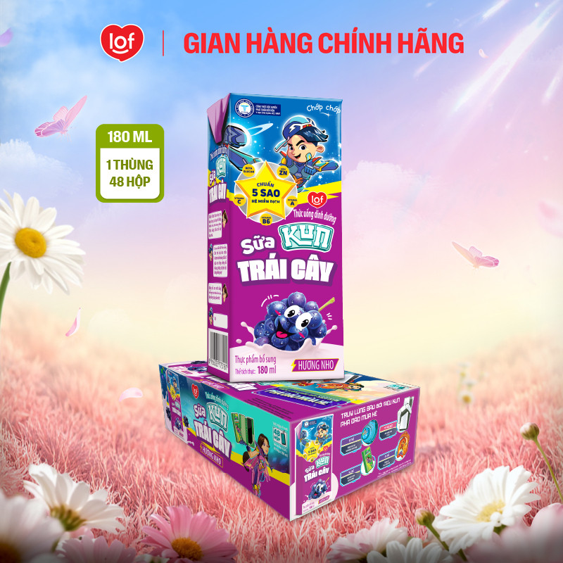 Sữa trái cây KUN vị nho thùng 48 hộp x 180ml