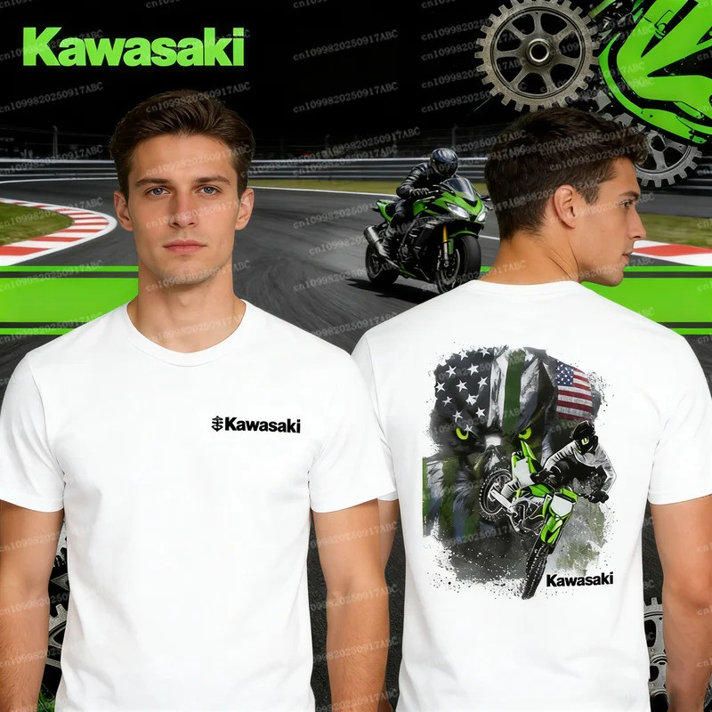 (Kawasaki) Áo thun Kawasaki EAGLE FLAGT dành cho nam Y2K Cotton Quần áo nữ