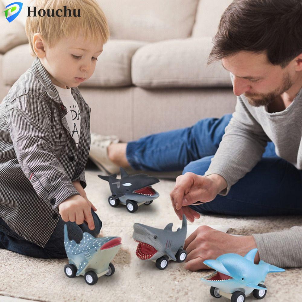 HOUCHU Press and Go Car Toy, Great White Shark Mini Dolphin Inertia Car Toy, Creative Montessori Cut