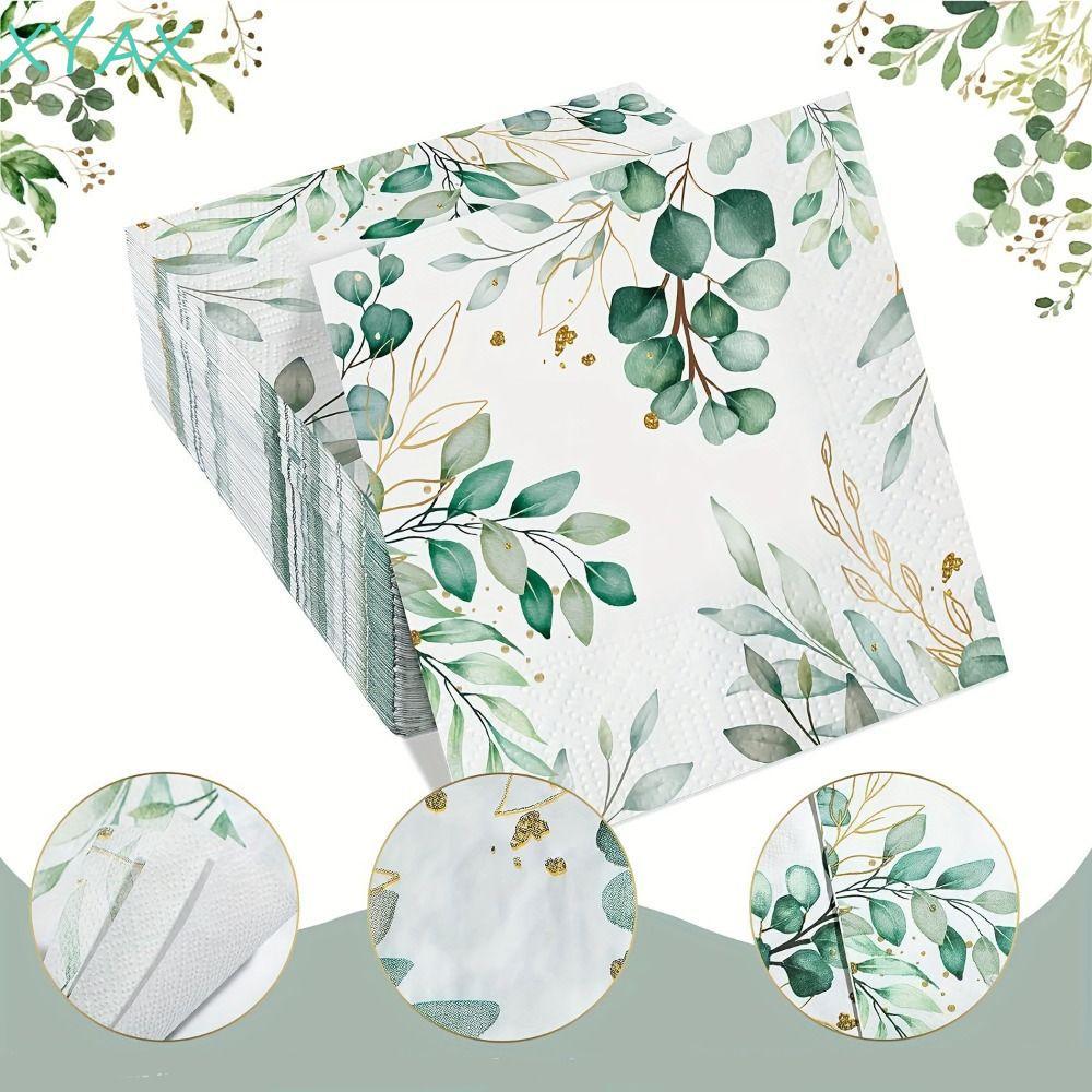 XYAX 40 Chiếc Khăn Giấy Bạch Đàn, Khăn Giấy Tiệc Vuông Dùng Một Lần, Đồ Dùng Thiết Yếu Cho Tiệc Xanh