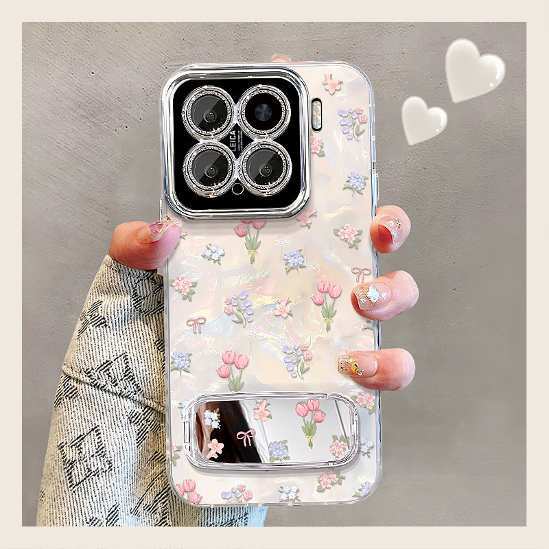 [878] Thích hợp cho Vỏ điện thoại Xiaomi 15pro Mùa hè Nữ mới Xiaomi 14 / 13 Giá đỡ gương hoa Tulip t