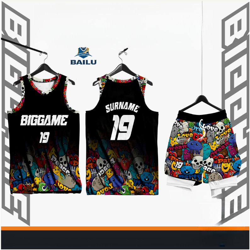 Bộ Áo Bóng Rổ Màu Đen, Thoáng Khí với Tùy Chỉnh Name & Number Style Anime