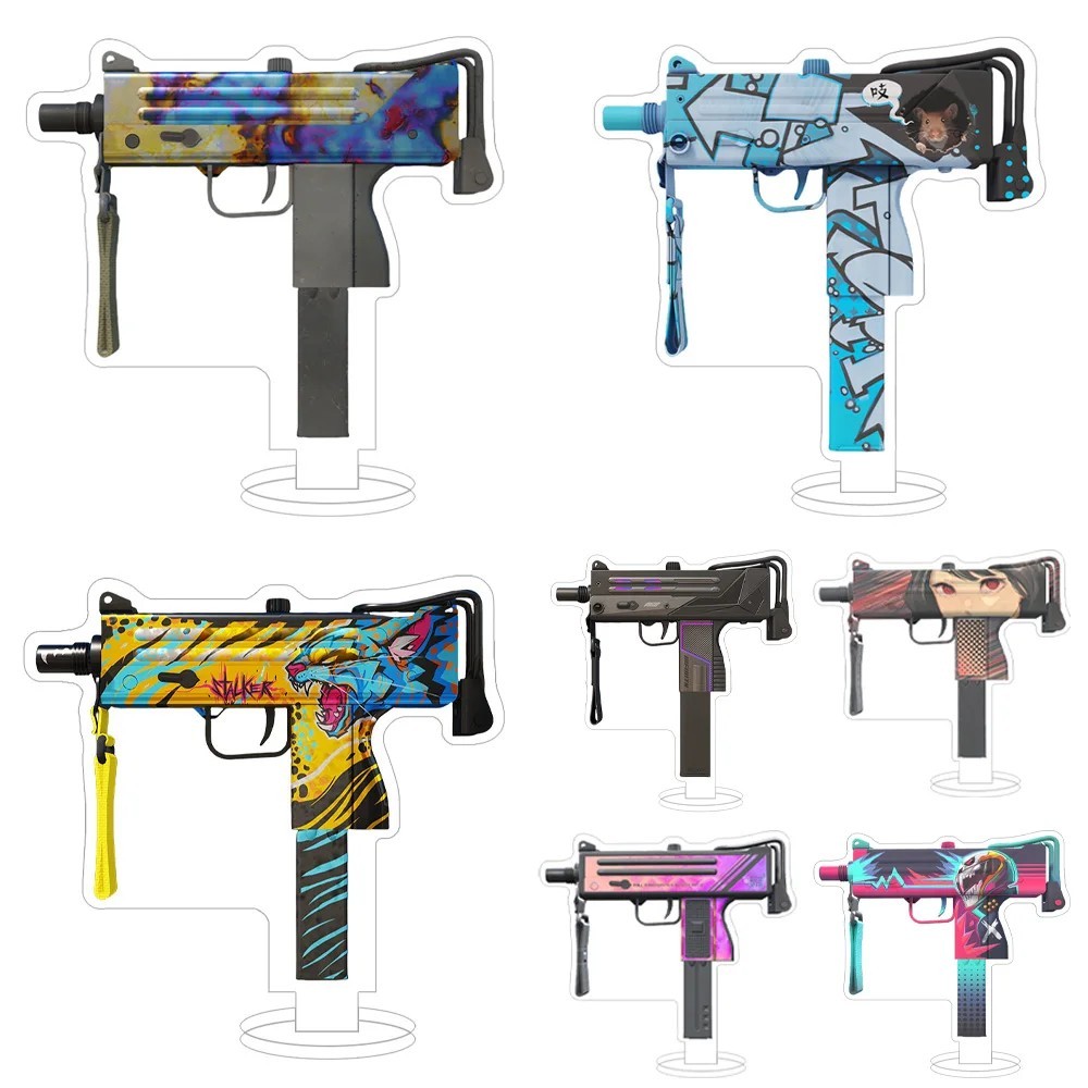 Standee súng MAC-10 CS2 CSGO mô hình Acrylic trang trí bàn làm việc skin Neon Rider Case Hardened Am