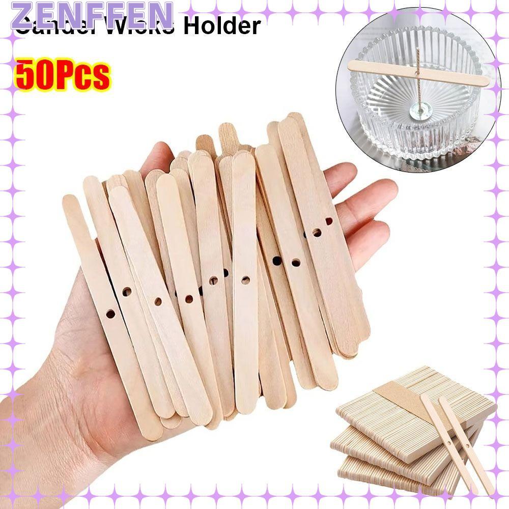 ZENFFEN 50 Cái Giá đỡ bấc Candel, Dụng cụ làm Candel 114mm DIY, Thiết bị định tâm bằng gỗ Thủ công t
