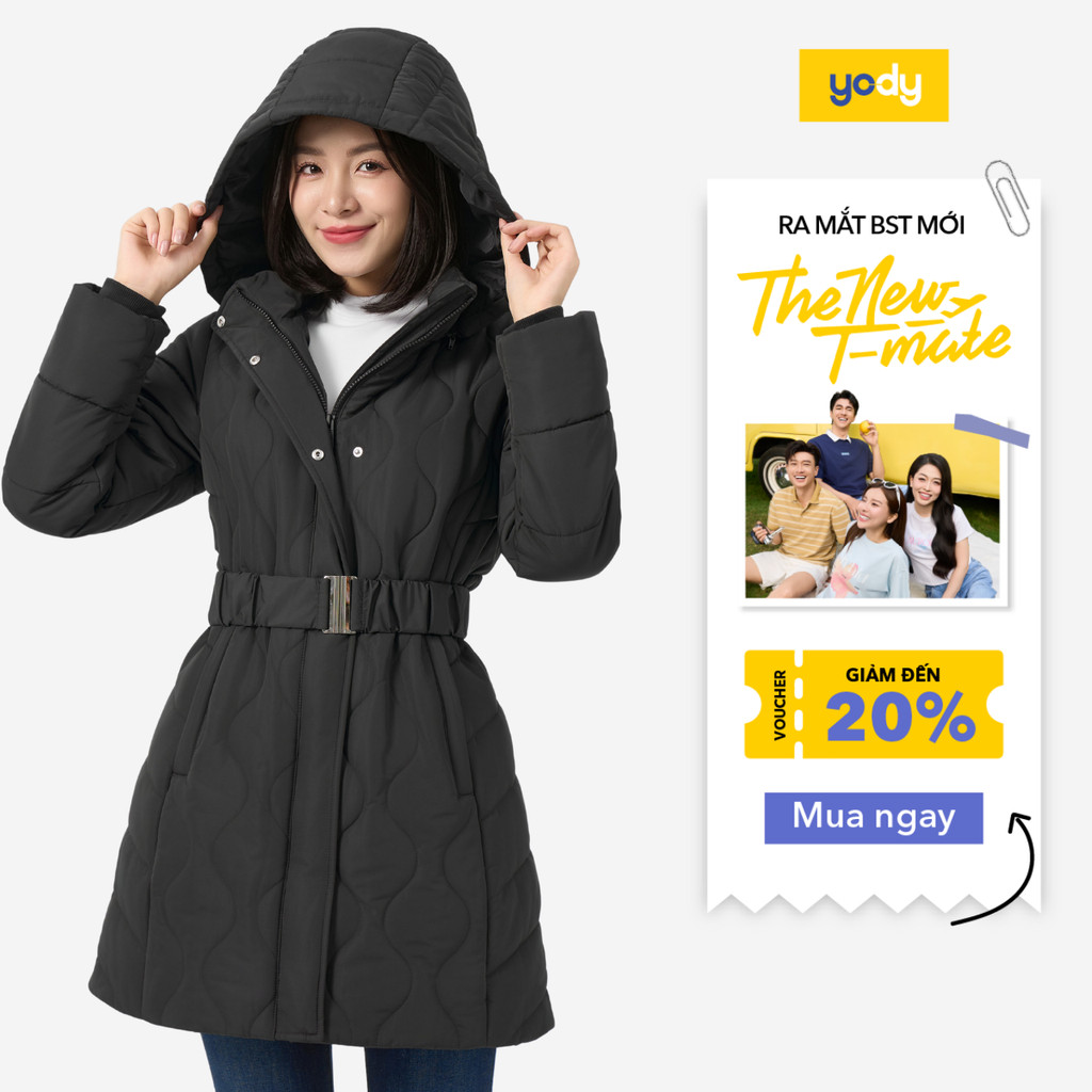 Áo Phao Nữ YODY Dáng Dài Lỡ, Phao VIP Trần Sóng Mũ Rời Siêu ấm, Siêu nhẹ TRA - PVN7032