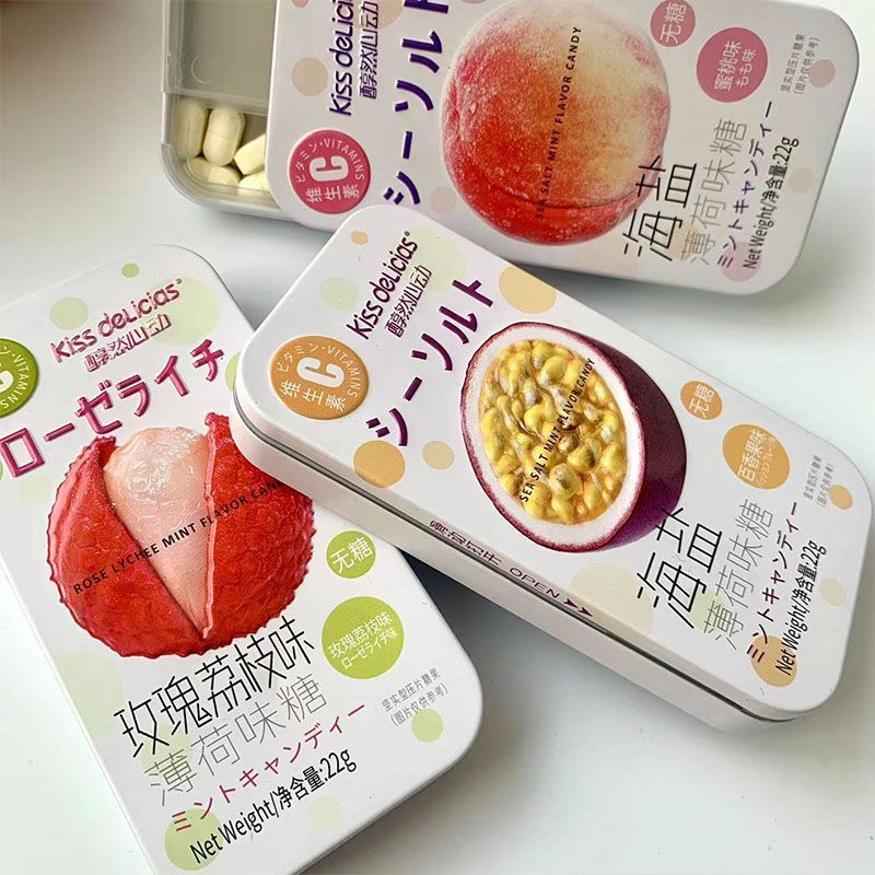 Haiyi Mellow Heart Mint Sea Salt Passion Fruit Peach Rose Lychee Flavor 22g Không Đường Hơi Thở Thoá