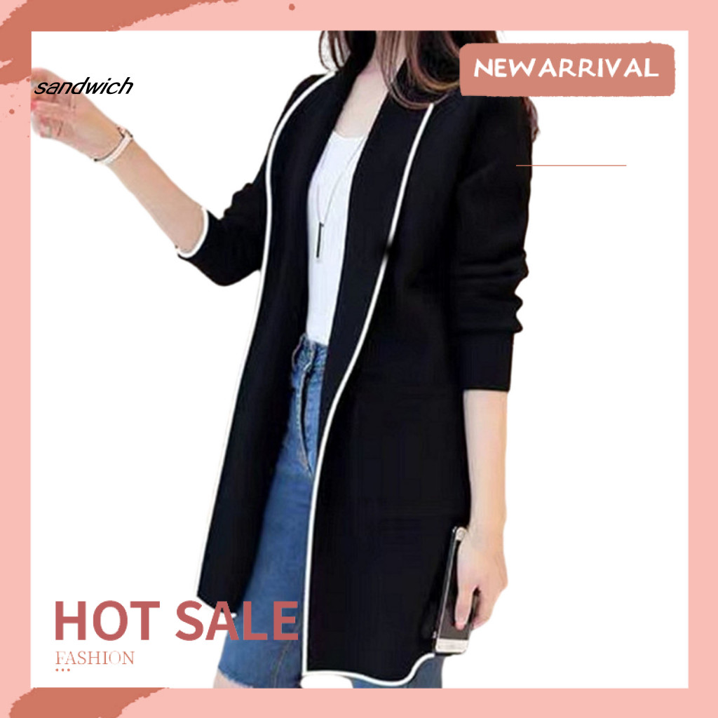 TAY Áo khoác nữ mềm mại Áo khoác nữ Áo khoác nữ mùa thu đông Áo khoác Cardigan khâu mở có túi dài ta