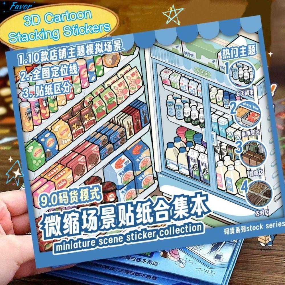 Nhãn dán cảnh cửa hàng FAVOR, Nhãn dán phong cảnh dễ thương PET, Kích thước lớn 10 cảnh 33 tờ Nhãn d