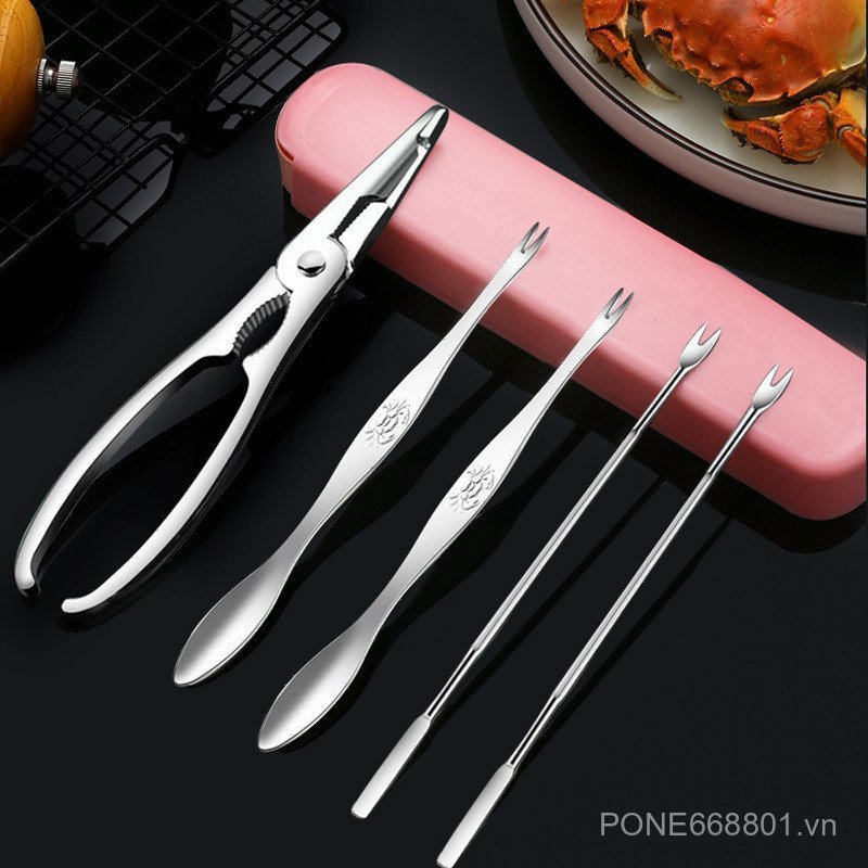 Thép không gỉ 304 Ăn Cua Dụng Cụ Cua Móng Vuốt Cua Kim Cua Tám Mảnh Cua Lông Cua Bộ Ăn Cua Dụng Cụ B