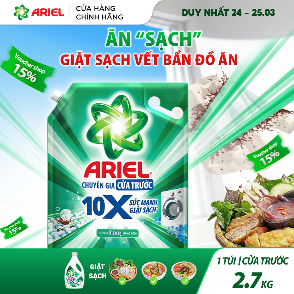 [LIVE] Nước Giặt Cửa Trước ARIEL 10X Giặt Nhanh 2.7KG