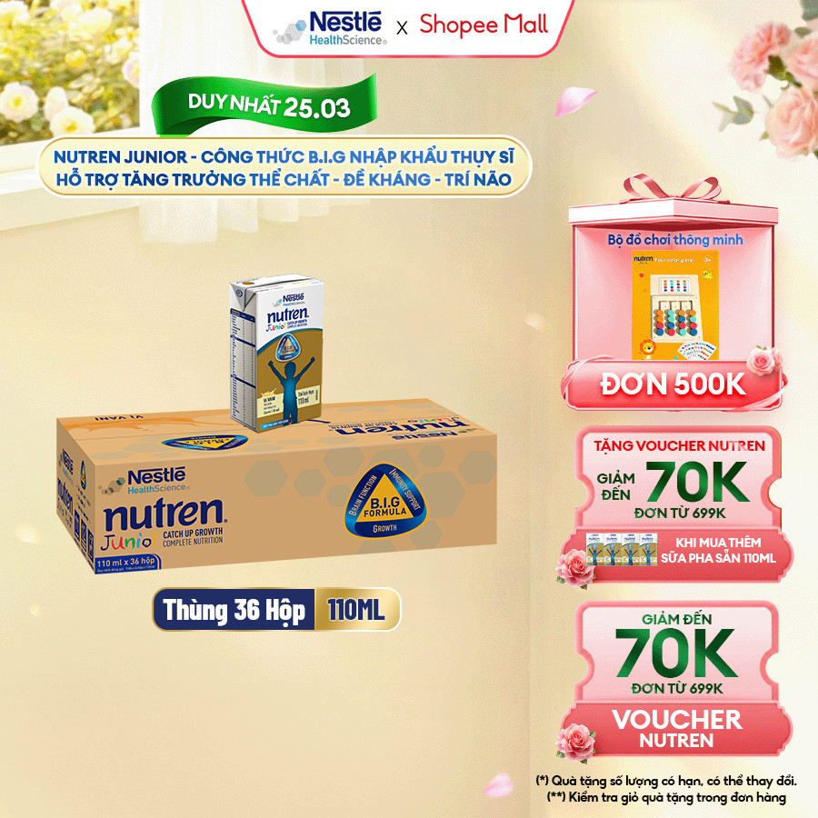 Thùng 36 Hộp Sữa Pha Sẵn NESTLÉ NUTREN JUNIOR Thụy Sĩ Công Thức BIG Tăng Trưởng 110ML