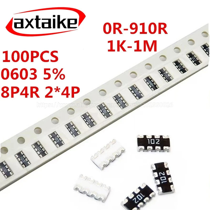 100 Chiếc 0603 2 * 4 8P4R 2 * 4P 5% Điện Trở Mạng Mảng SMD 0 ohm ~ 910K 2K 2.2K 4.7K 10K 22K 47K 100