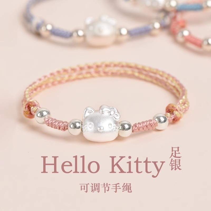 Vòng tay dây bạc kitty, phù hợp làm quà tặng sinh nhật cho bé gái