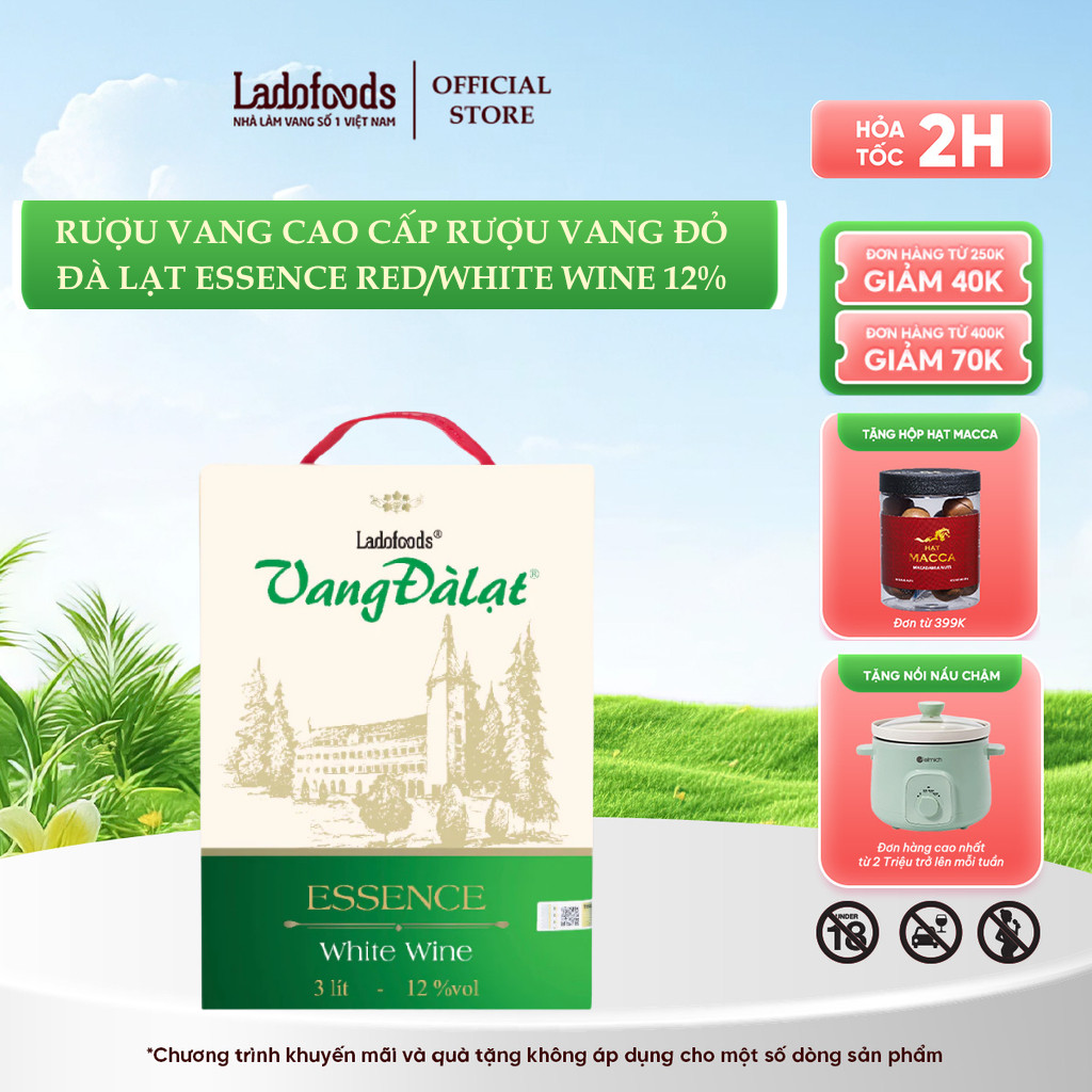 [25/03 - TẶNG MACCA ĐƠN 399K] [Ladofoods] Rượu Vang Cao Cấp Rượu Vang Đỏ Đà Lạt Essence Red/White Wine 12%