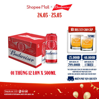 Nồng Độ Cồn 5.0% - Thùng 12 Lon Bia Budweiser (500ml/lon)