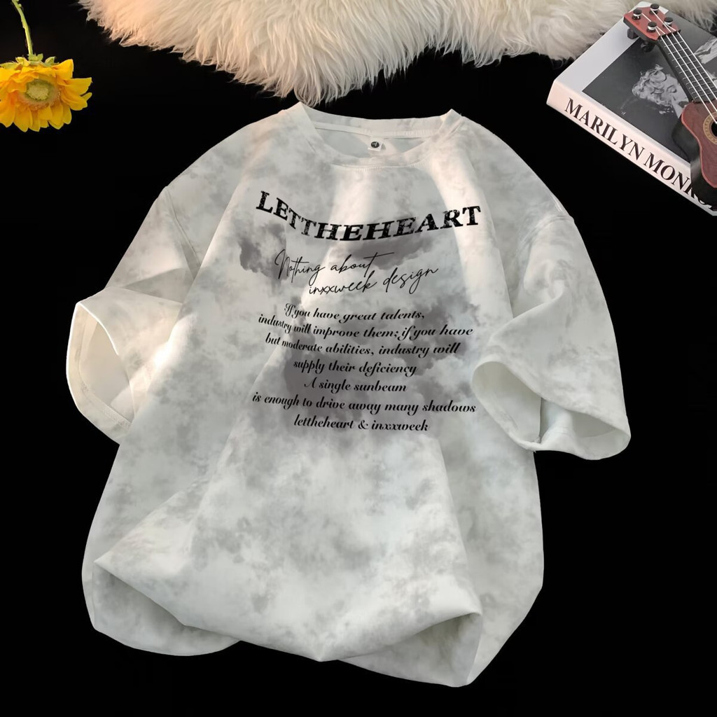 2026 Trendy Brand Short-Sleeved T-shirt Men's Summer American Tie-Dye Design Half-Sleeved Top Boys A