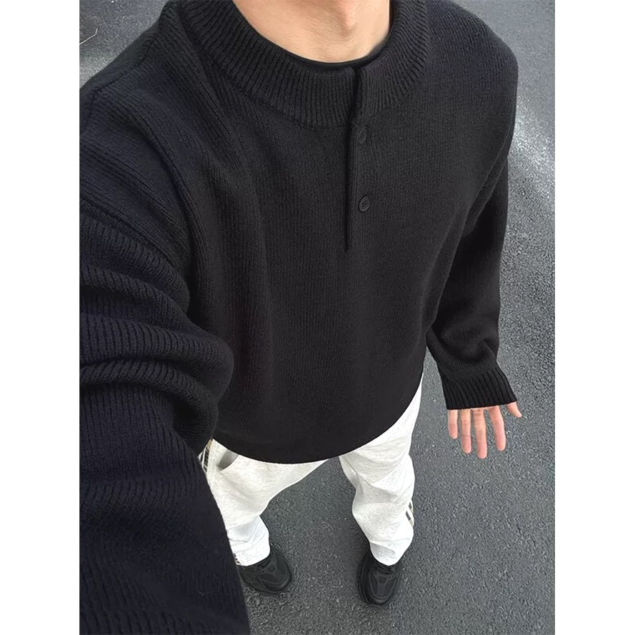 Áo Khoác Len Cổ Henley Nam, Just Fit với Nửa Nút