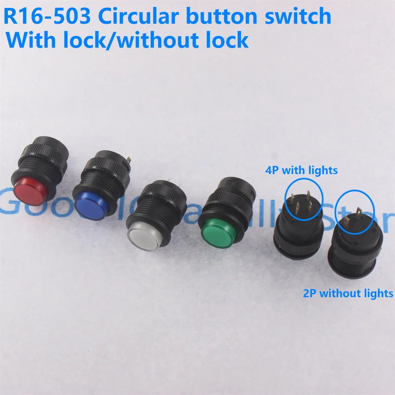 2 Chiếc Tự Khóa 16MM Lưới / Nút Nhấn Tạm Thời Công Tắc Với Đèn LED 5 Màu 4Pin R16-503 / AD R16-503 /