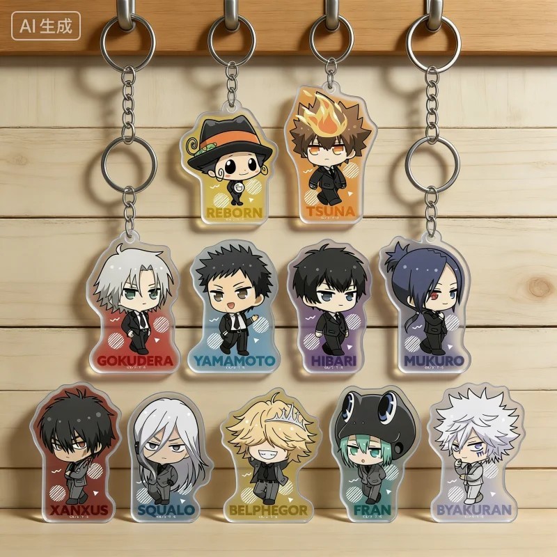 Móc khóa Anime Gia sư Reborn Hitman Reborn mica Acrylic Tsunayoshi Sawada Hibari Kyoya Lambo Mukuro 