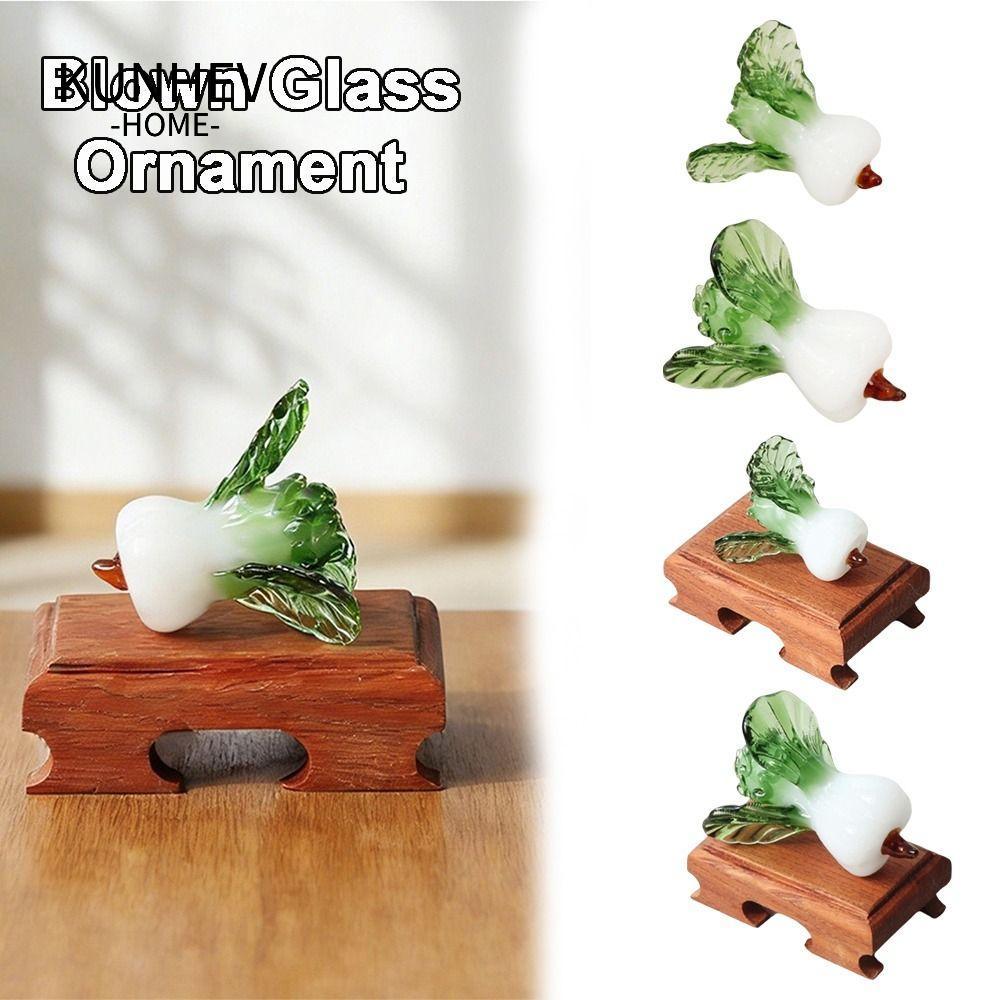 KUNHEV Trang trí bàn làm việc pha lê, Kính thổi Bok Choy Shape Glass Bok Choy, Thiết kế thịnh vượng 