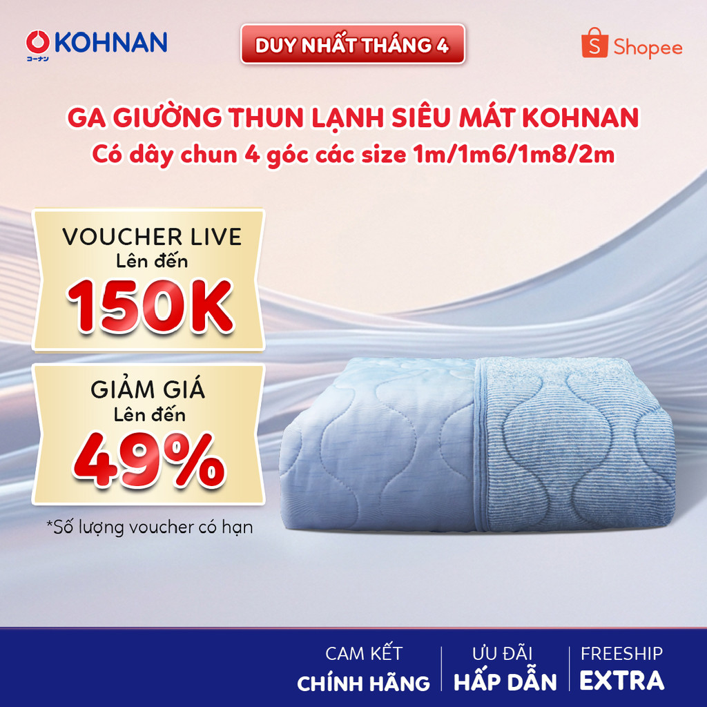 Ga giường thun lạnh KOHNAN siêu mát có dây chun 4 góc nhiều màu size 1m/1m6/1m8/2m