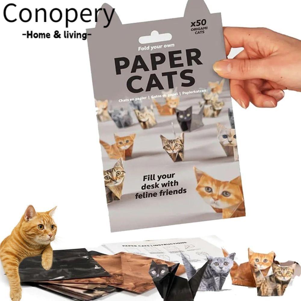 CONOPERY DIY Paper Cats Kit, Trang trí bàn làm việc Sáng tạo Mèo con dễ thương Origami Papercraft Ki