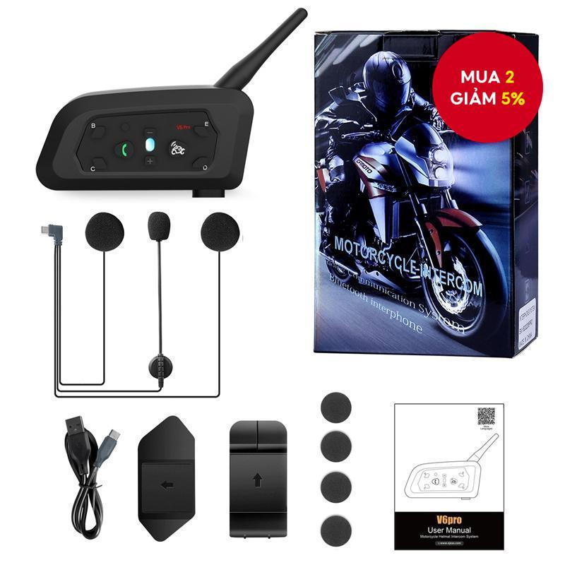 V6 Pro+ Mũ bảo hiểm xe máy Loại C Tai nghe Bluetooth Intercom 5.1 Chống nước IP65 1 Gói