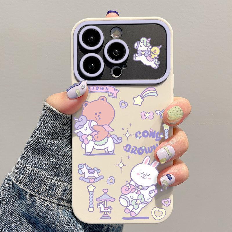 Dreamy White Horse Bear Rabbit Cửa sổ lớn Tương thích cho iPhone 16 Pro Max / 15 / 17 Pro / 14 Pro M