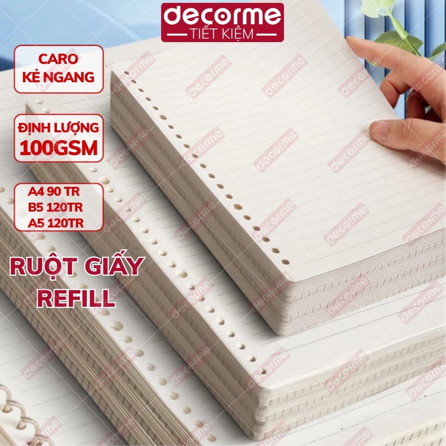 Ruột giấy sổ còng giấy refill gắn sổ còng A5 B5 A4 20 26 30 lỗ sổ còng giấy refill caro kẻ ngang nhi