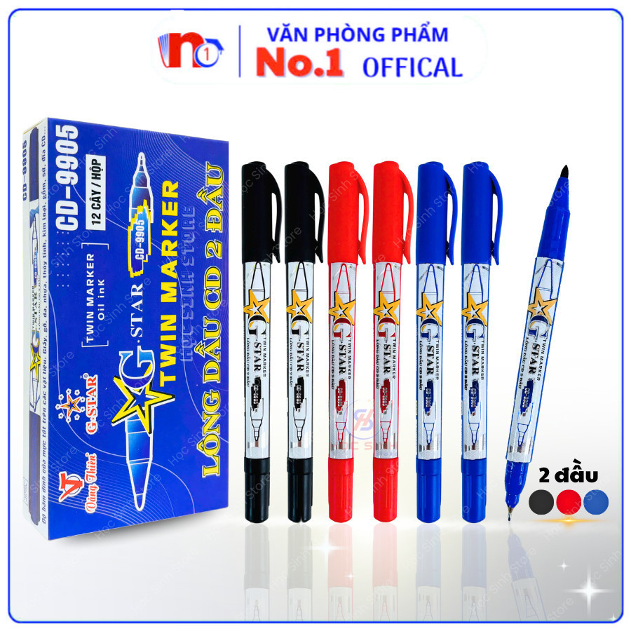 Combo 6/12 Bút Lông Dầu G-Star CD9905 2 Đầu – Mực Bền Màu, Viết Đa Năng (Không Xóa Được) - NO.1 Stor