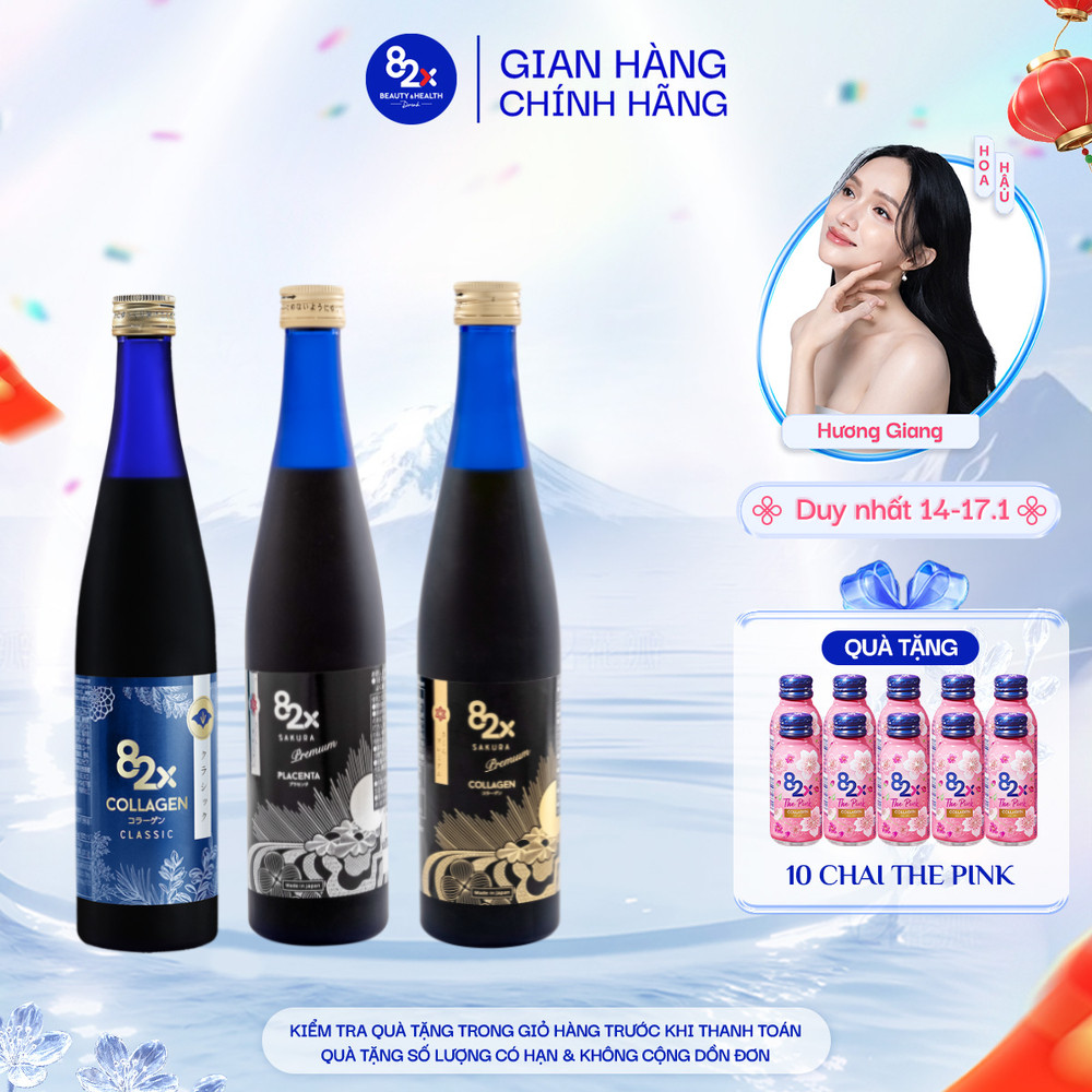 Combo 3 Chai Nước Uống 82X Gồm Collagen + Sakura Collagen + Sakura Placenta 500ml/chai