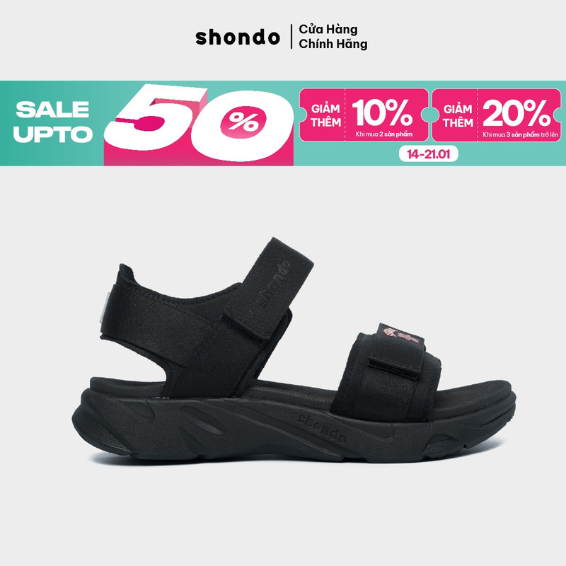 Giày Sandal Nam Nữ Shondo Êm Chân, Bền F8 Màu Đen F8M1212