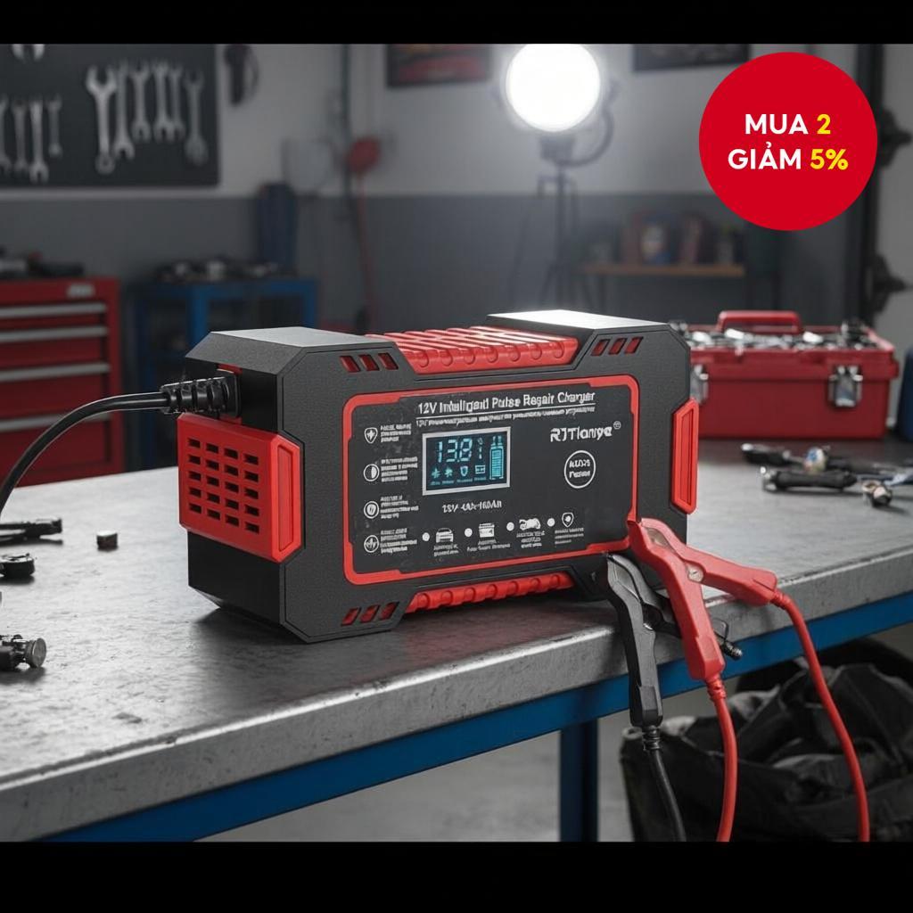 Bộ sạc pin ô tô 12V thông minh cho pin 4Ah-100Ah với chức năng khử sunfat và kiểm soát nhiệt độ.