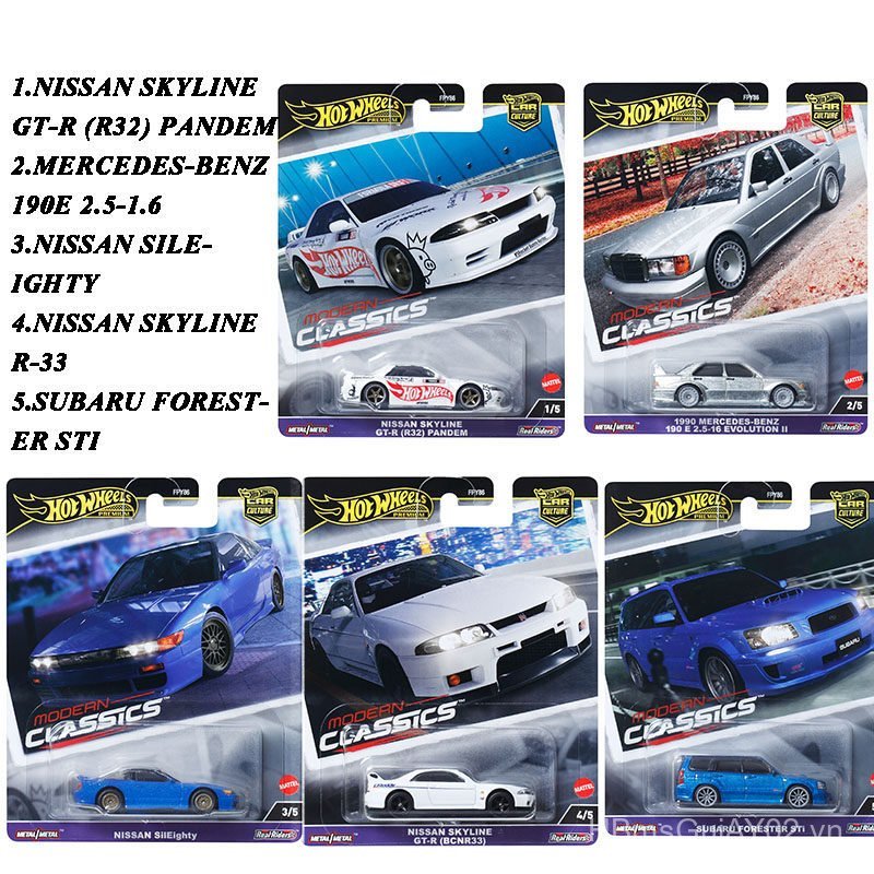 Hot Wheels Văn Hóa Ô Tô Hyundai Classic FPY86 Đế Sắt Cao Su Lốp Benz Nissan GTR Skyline R32 R33