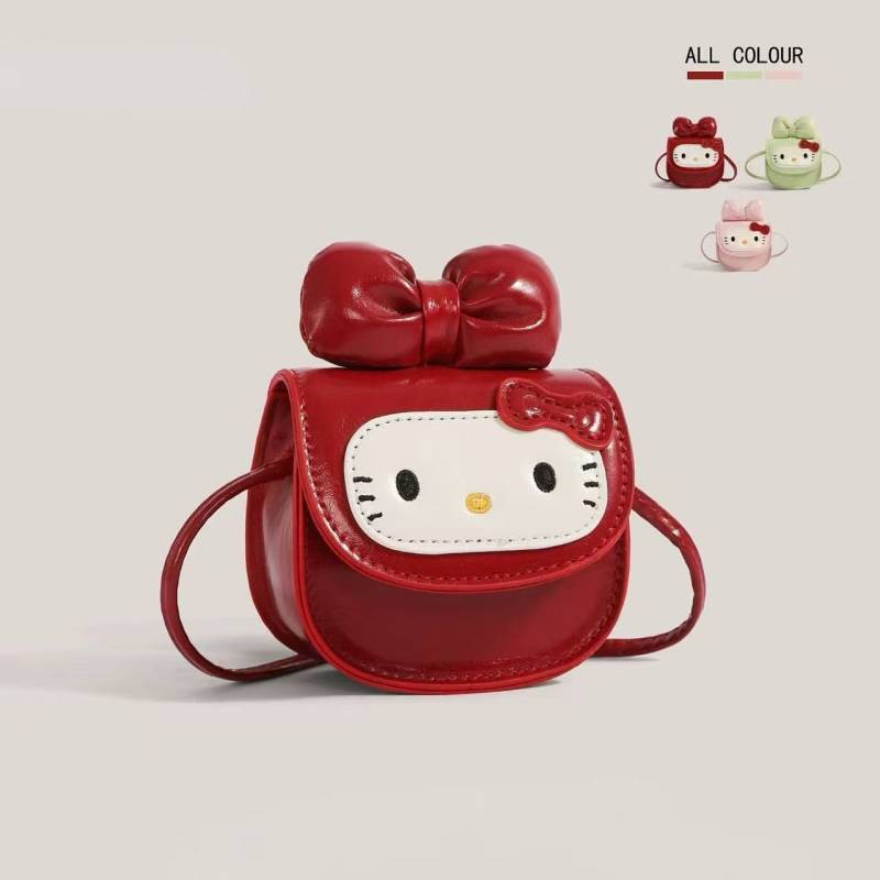 New Year Cute Mini Girl Red Envelope Lucky Money Messenger Bag Cartoon Bow Cat Shoulder Coin Purse J