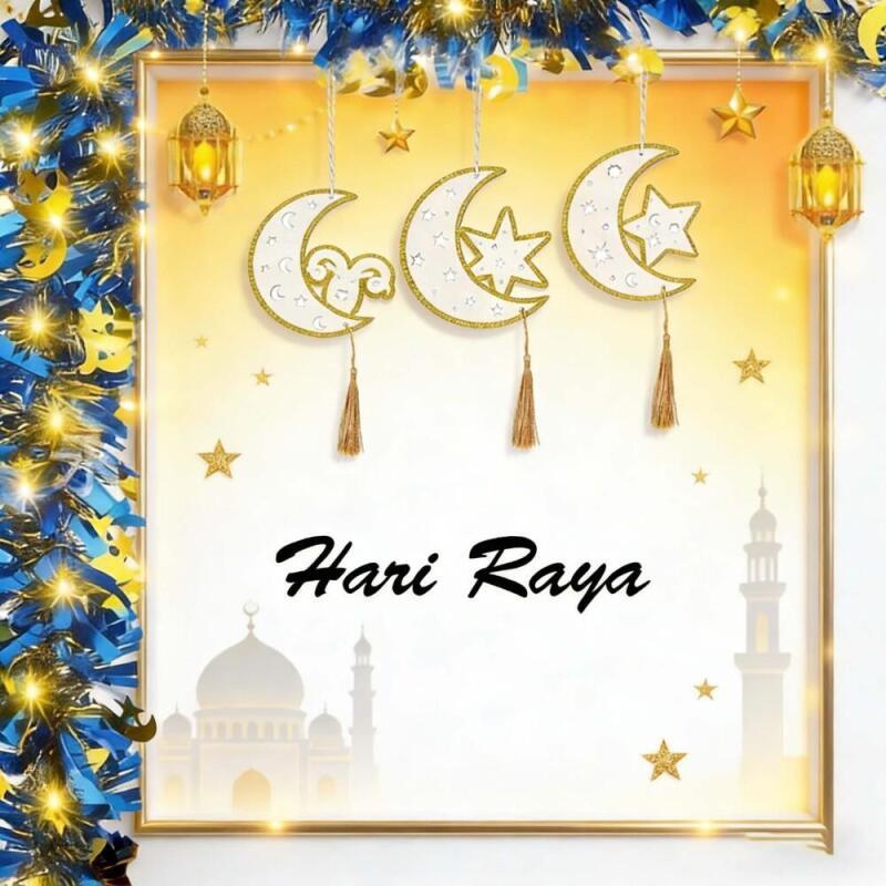 2026 Hari Raya Trang Trí Thiếc Để Trang Trí 2 Mét Eid Raya Ngôi Sao Hình Mặt Trăng Bằng Gỗ Mặt Dây C