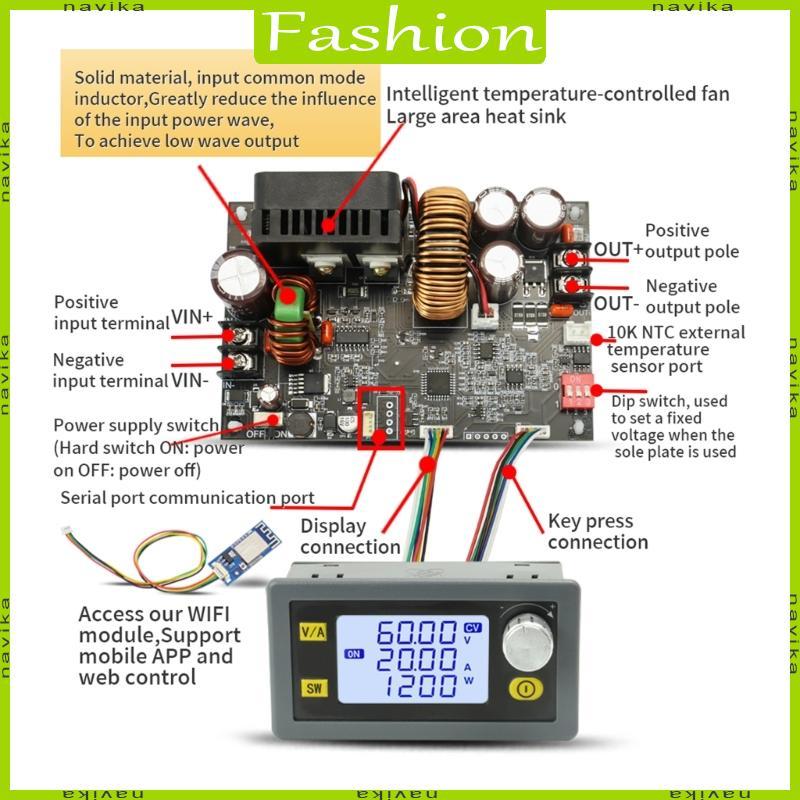 Bộ chuyển đổi NA DC-DC 20A 6-70V sang 0-60V Mô-đun công suất cao giảm điện áp bước với màn hình LCD 