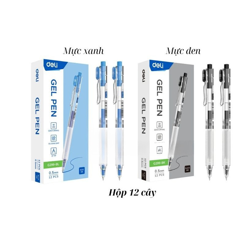 (EG299 - HỘP 12 CÂY) Bút gel bấm nhanh khô Deli G299 ngòi ST 0.5mm
