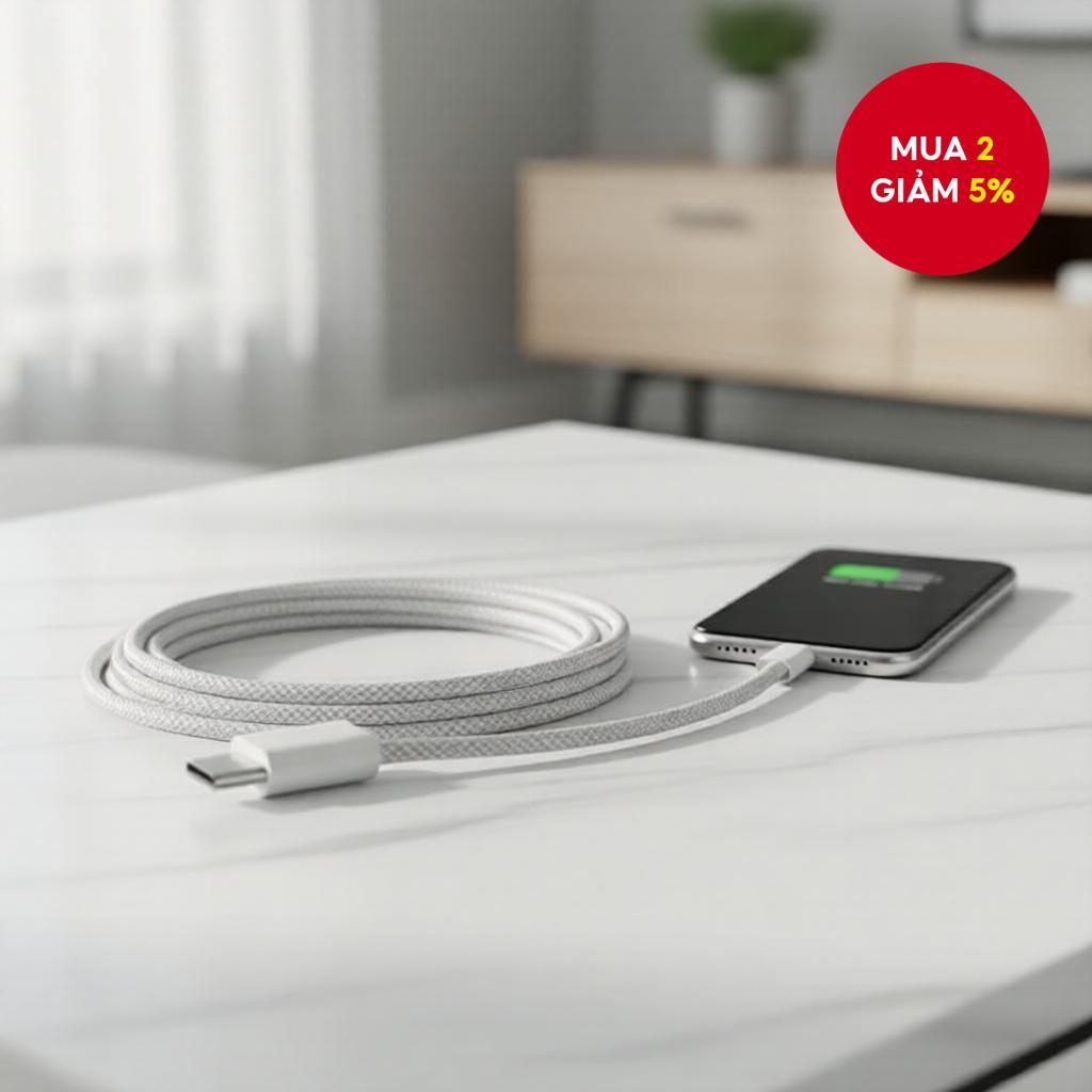 Cáp sạc nhanh Type-C sang Type-C bền bỉ cho Phone15/17promax & điện thoại Android PD 1M màu xám