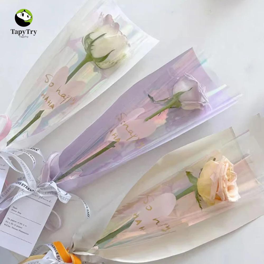 ALISON 50 Chiếc Túi Gói Hoa Hồng Đơn, Túi Bao Bì Bó Hoa Di Động DIY, Túi Đựng Hoa Hồng Nhựa Lãng Mạn