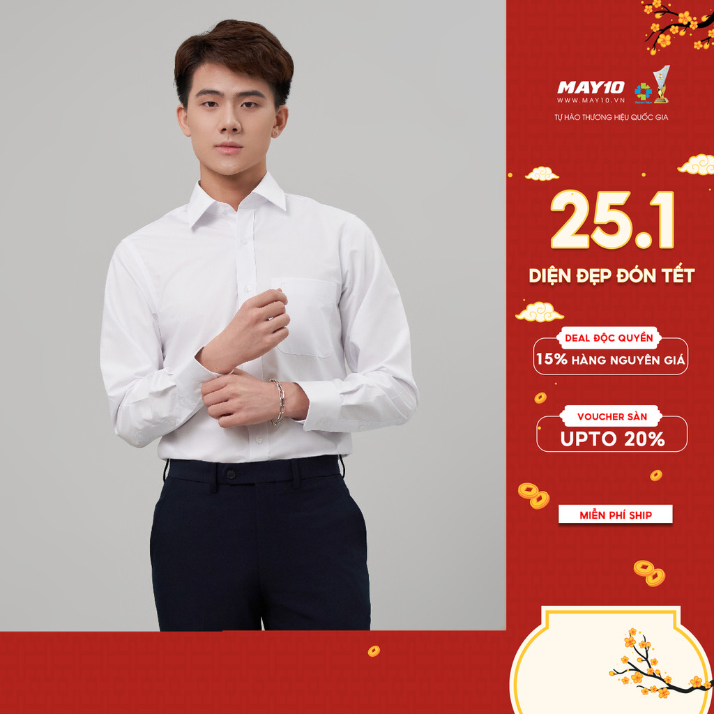 Áo sơ mi trắng nam dài tay May 10 dáng Regular mã 25011WHQ 003