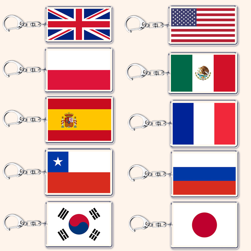 National Country Flags Keychains for Accessories Bag United States Mexico Spain Poland Russia France