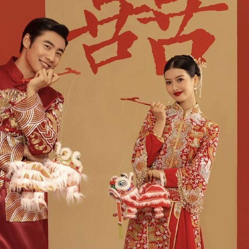 Lion Dance Photo Studio Đám Cưới Đạo Cụ Ảnh Múa Rối Sư Tử Retro Dây Trang Trí Sư Tử Nhỏ