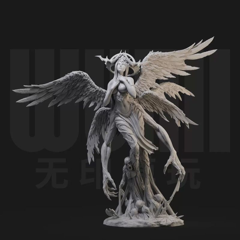 75mm Western Fantasy Six-Wing Fallen Angel K White Model Hình Resin Soldier Demon Angel Hình