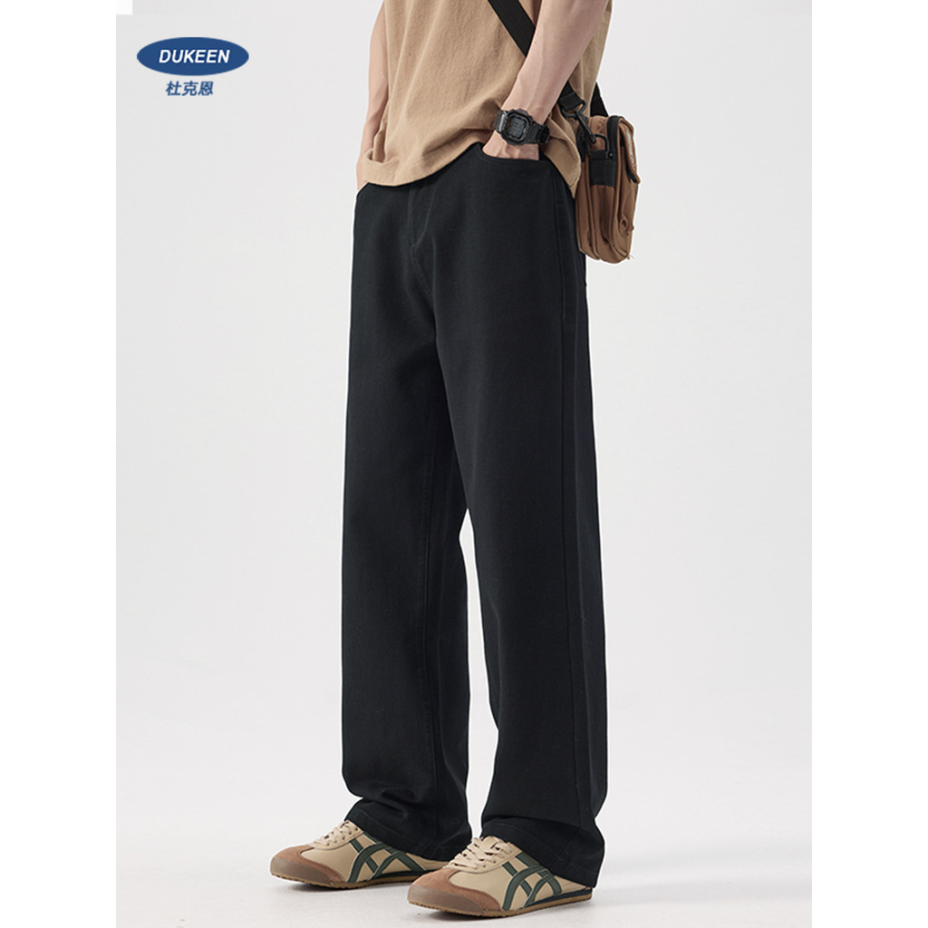Dukeen Quần Cotton Nam Mùa Xuân Hè, Màu Đen, Phom Nặng Thẳng