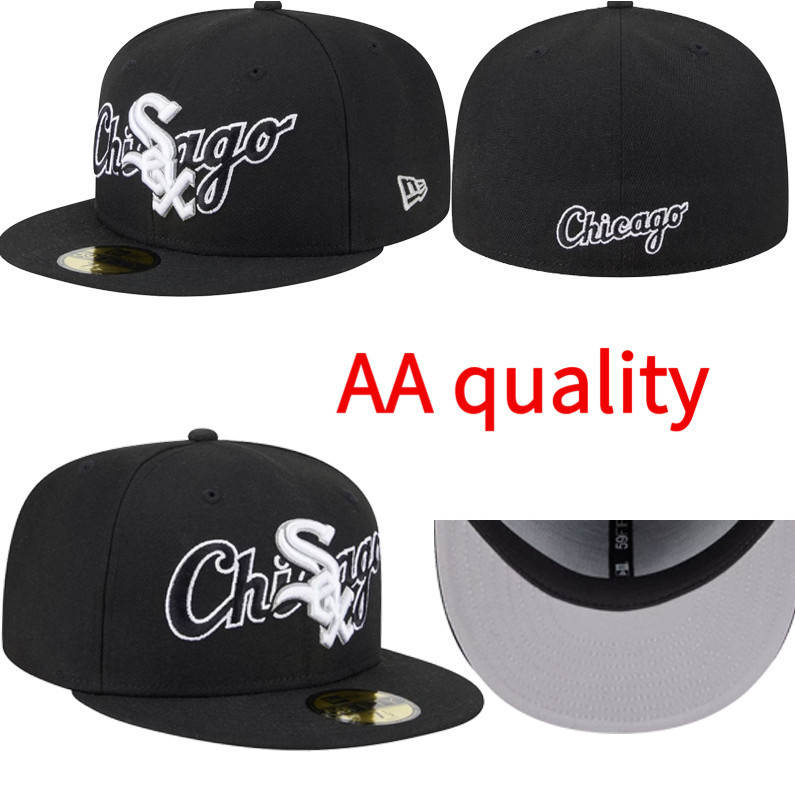 Mũ 59FIFTY New Era Chicago White Sox màu đen, thiết kế chồng chéo, vành trắng
