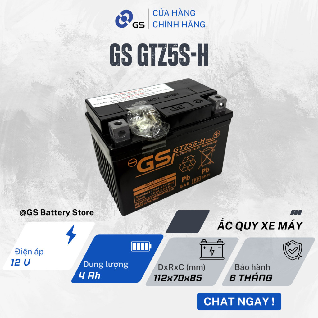 Phụ tùng xe máy GS GTZ5S-H 12V 4Ah dùng cho Wave, Future, Exciter, Click 110, Sirius Fi - Siêu bền