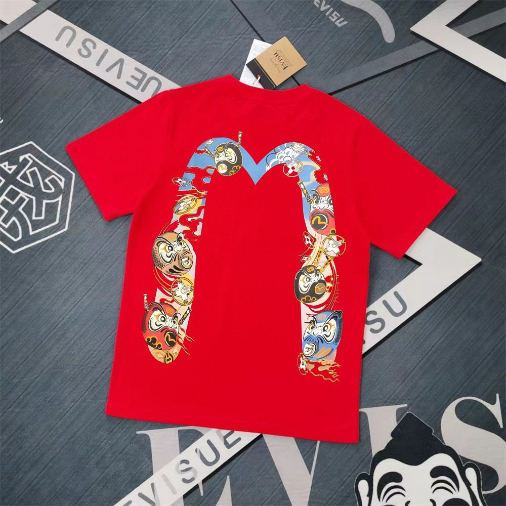 Áo sơ mi EVISU cổ điển nam nữ, cổ tròn tay ngắn, form slim-fit, size lớn thoải mái