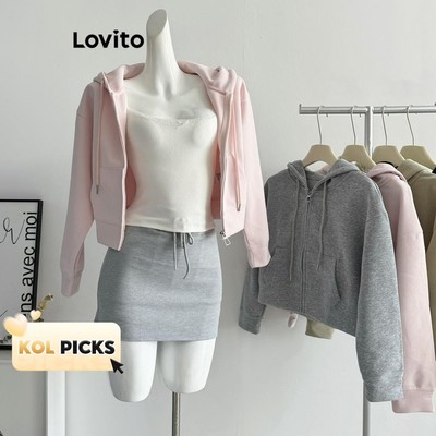 (KOL‘s pick) Lovito Phong cách thường ngày Áo khoác thông thường Áo khoác dây rút trơn cho nữ LNA75075